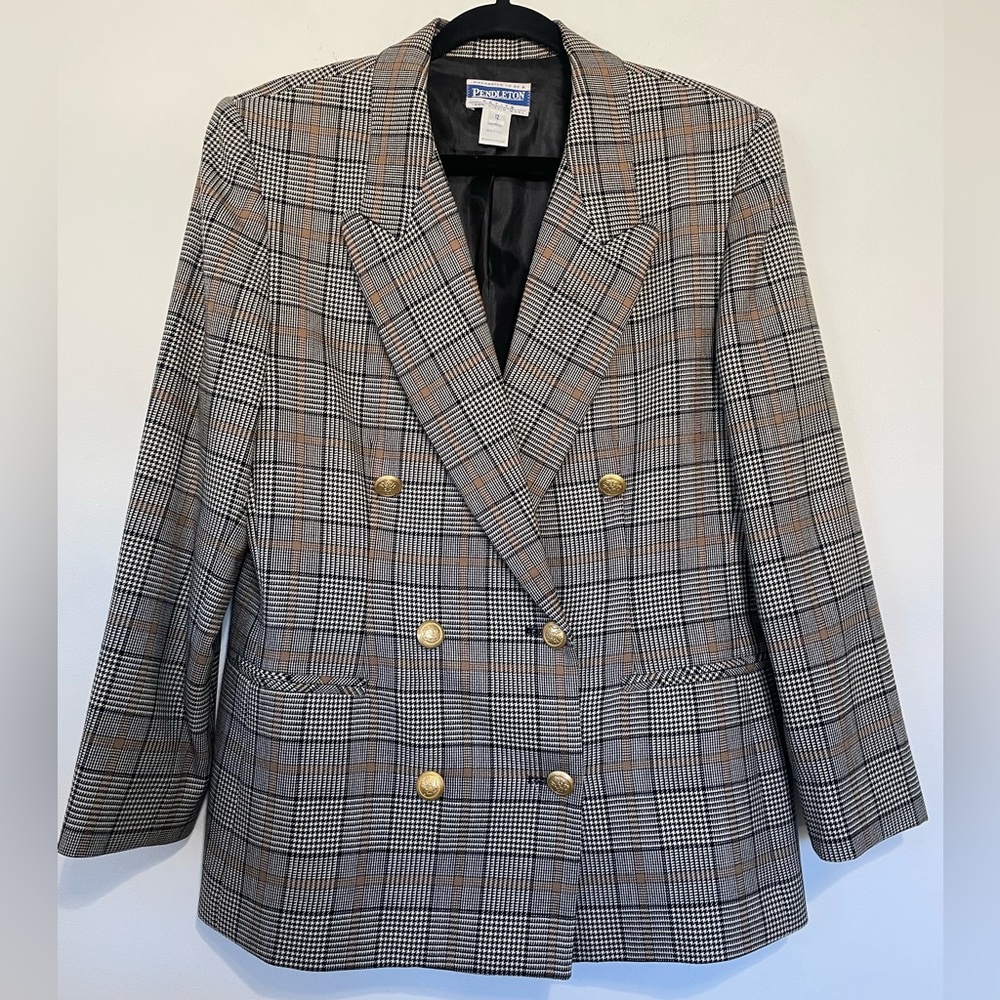 PENDLETON Vintage Double Breasted Plaid Wool Blaz… - image 3